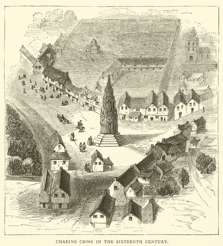 Charing Cross nel XVI secolo (incisione) da English School