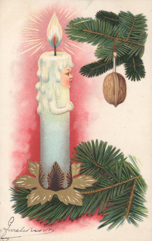 Cartolina di Natale con una candela sull