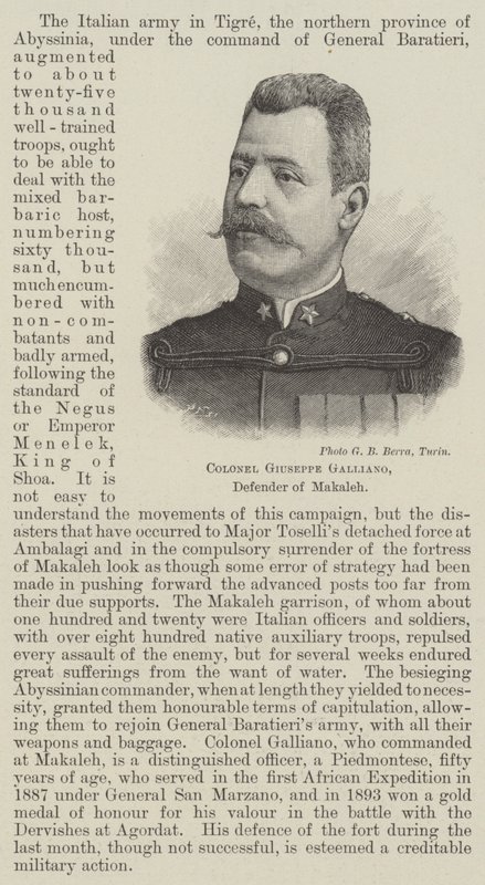 Colonnello Giuseppe Galliano, difensore di Makaleh (incisione) da English School