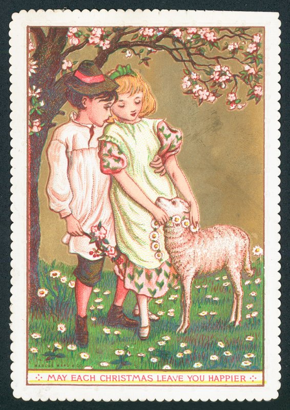 Ragazza e ragazzo con agnello da English School