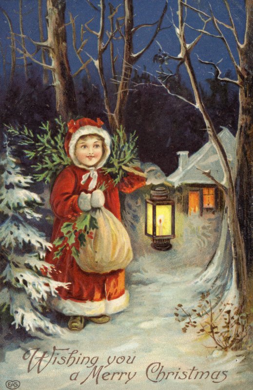 Ragazza in abito di Babbo Natale da English School