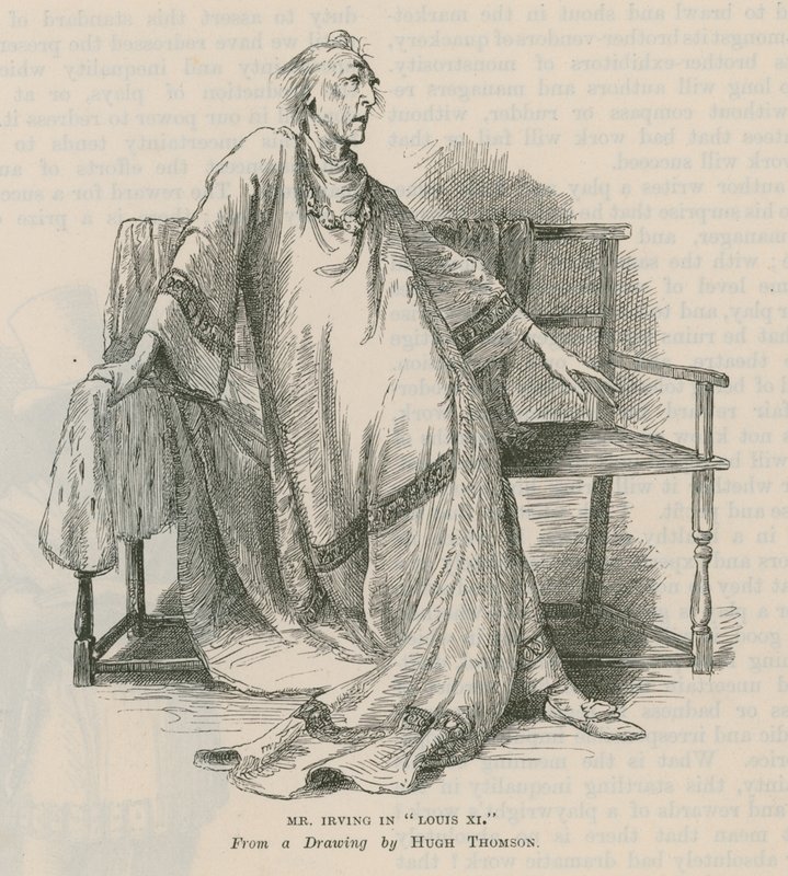 Henry Irving, attore, in Luigi XI da English School