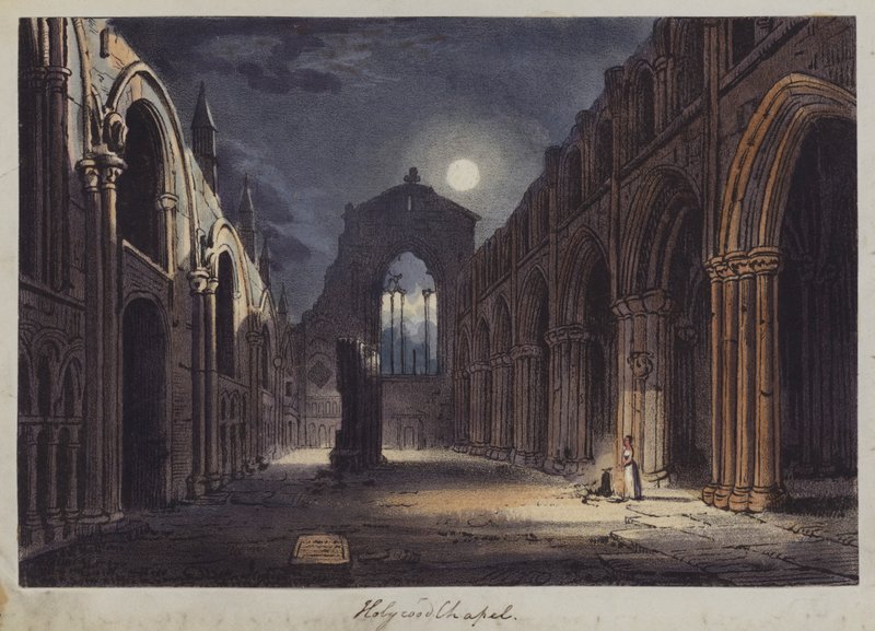 Cappella di Holyrood, Edimburgo (incisione colorata) da English School