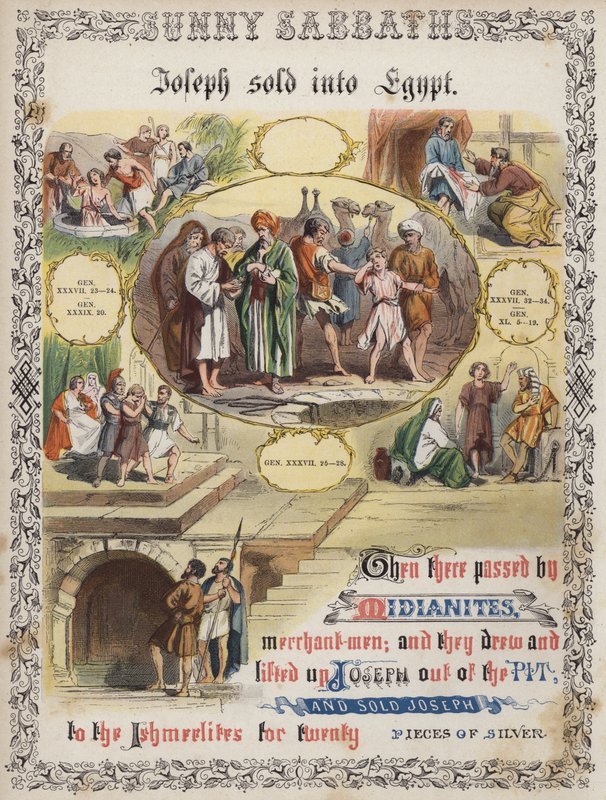 Giuseppe venduto in Egitto (incisione colorata) da English School