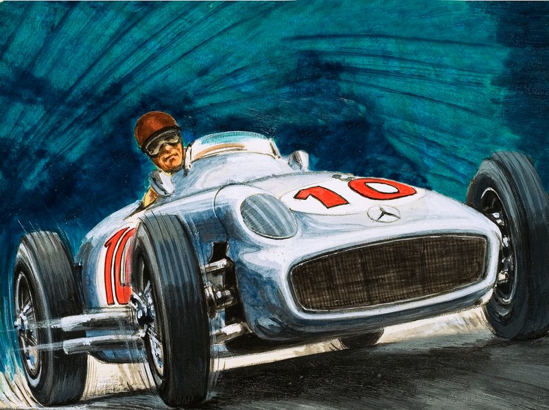 Juan Manuel Fangio alla guida di una Mercedes-Benz da English School