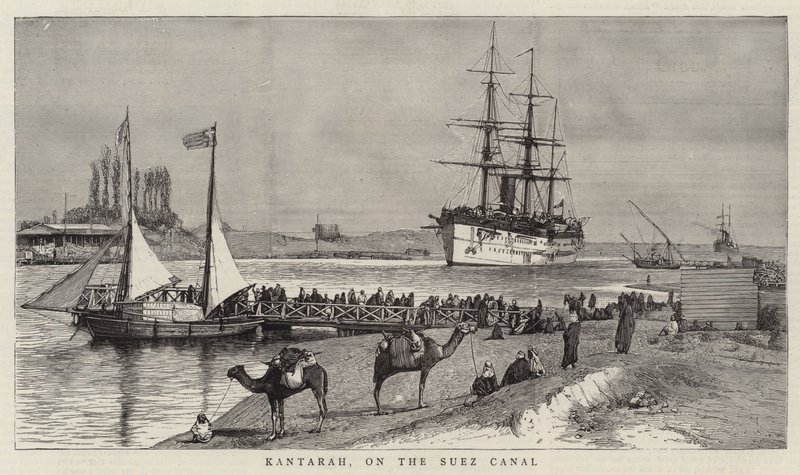 Kantarah, sul Canale di Suez (incisione) da English School