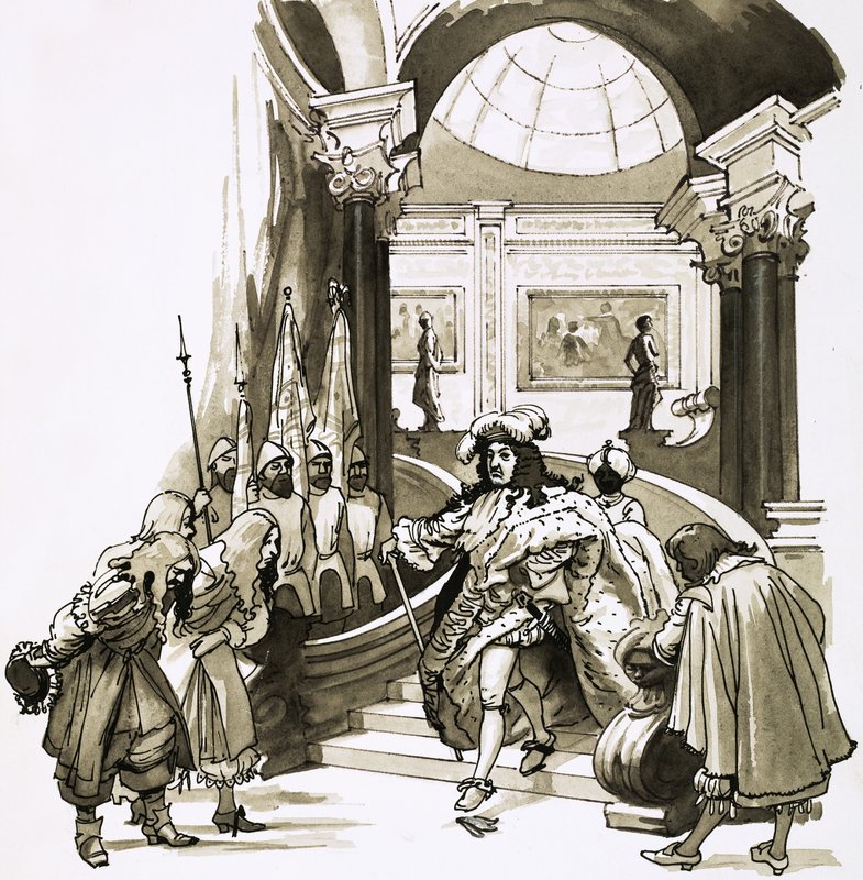 Luigi XIV scende le scale a Versailles da English School