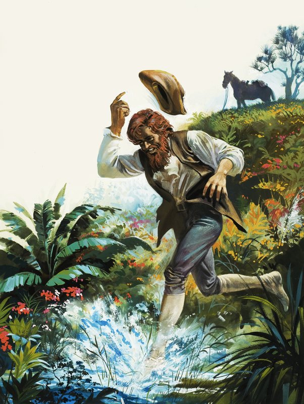 Uomo che corre in un ruscello da English School