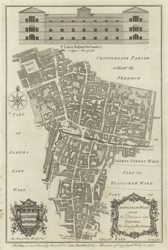 Mappa del quartiere di Cripplegate, Londra da English School