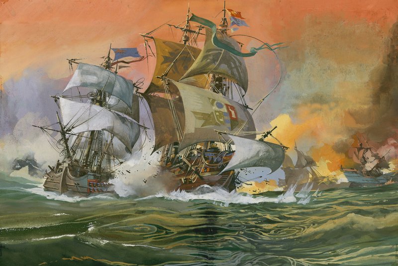 Scena di battaglia navale da English School
