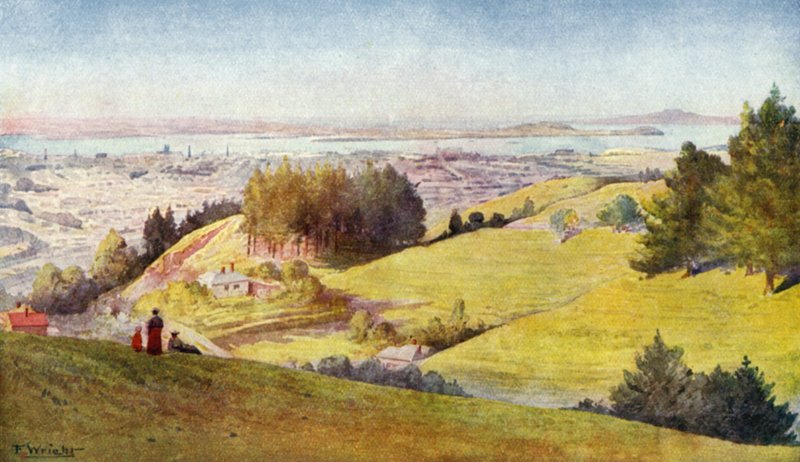 Nuova Zelanda: Auckland (litografia a colori) da English School