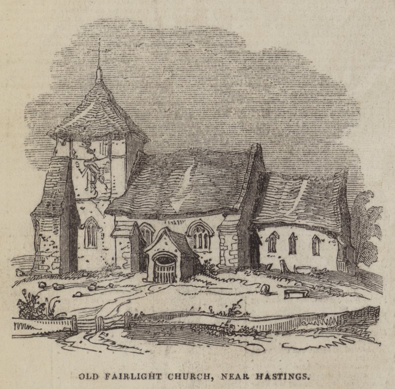 Vecchia chiesa di Fairlight, vicino a Hastings (incisione) da English School