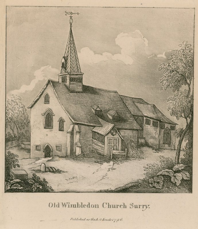 Vecchia chiesa di Wimbledon nel Surrey da English School