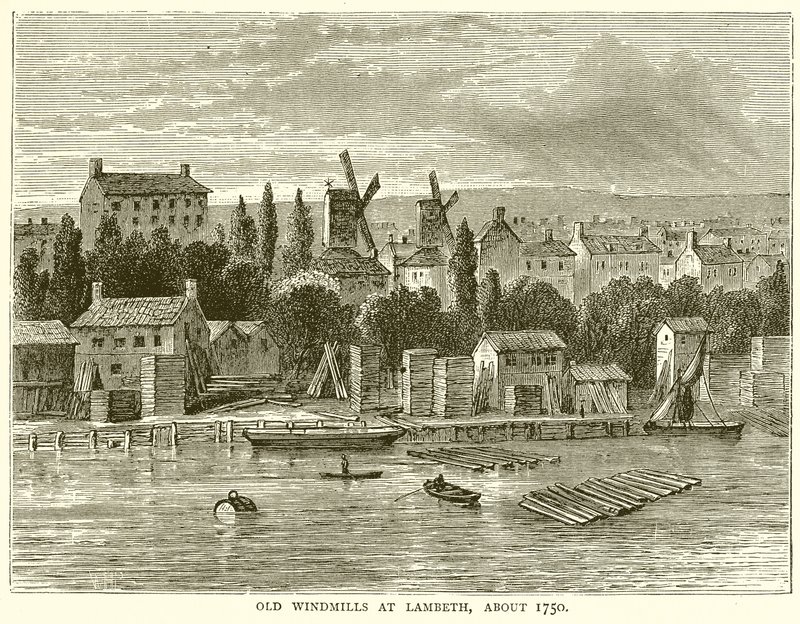Vecchi Mulini a Vento a Lambeth, circa 1750 da English School