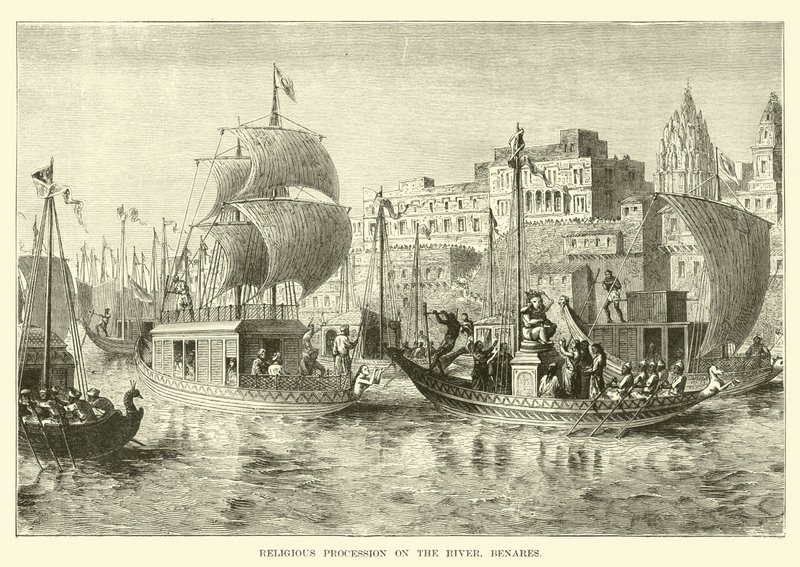 Processione religiosa sul fiume, Benares da English School