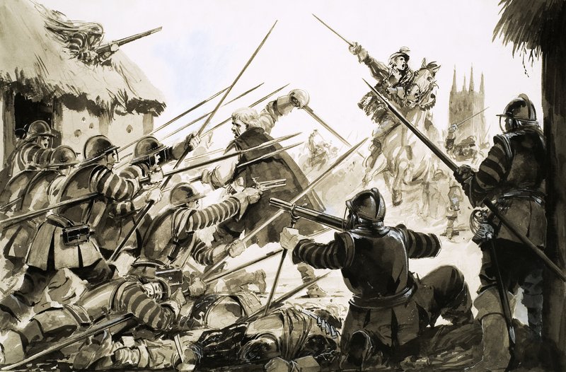 Teste rotonde che combattono i Cavalieri a Worcester da English School