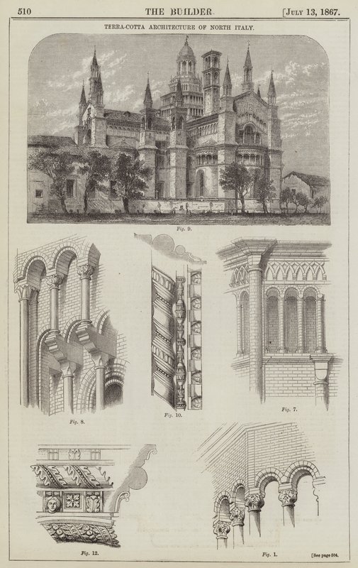 Architettura in Terracotta del Nord Italia (incisione) da English School