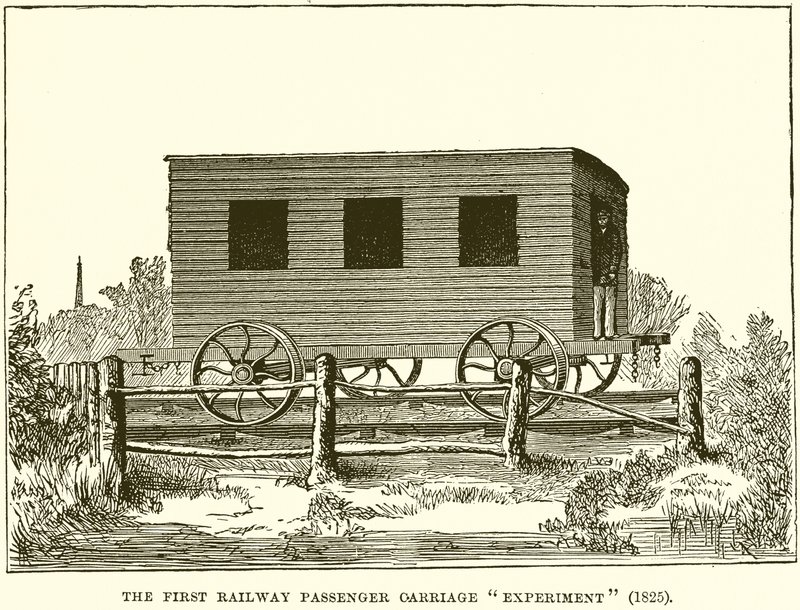 Il primo esperimento di carrozza ferroviaria passeggeri (1825) da English School