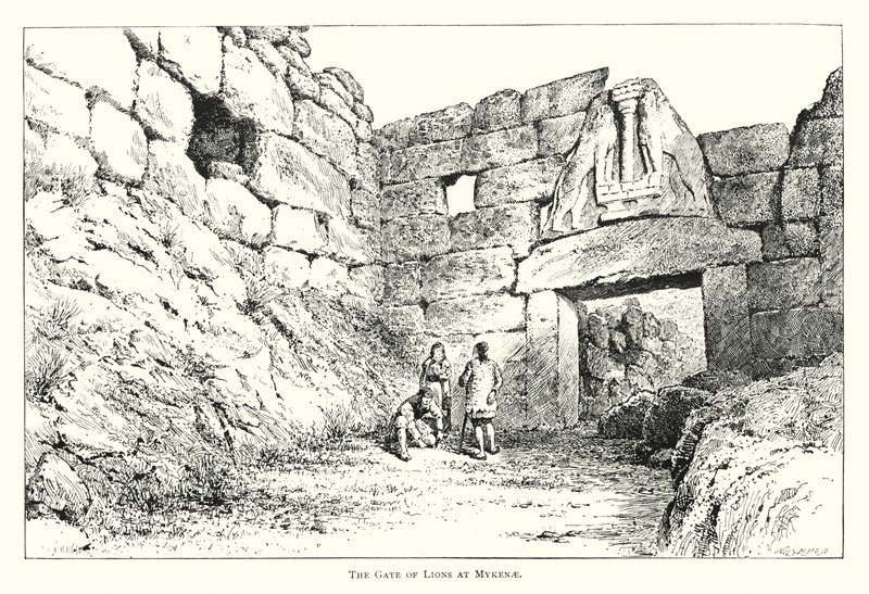 La Porta dei Leoni a Micene (incisione) da English School