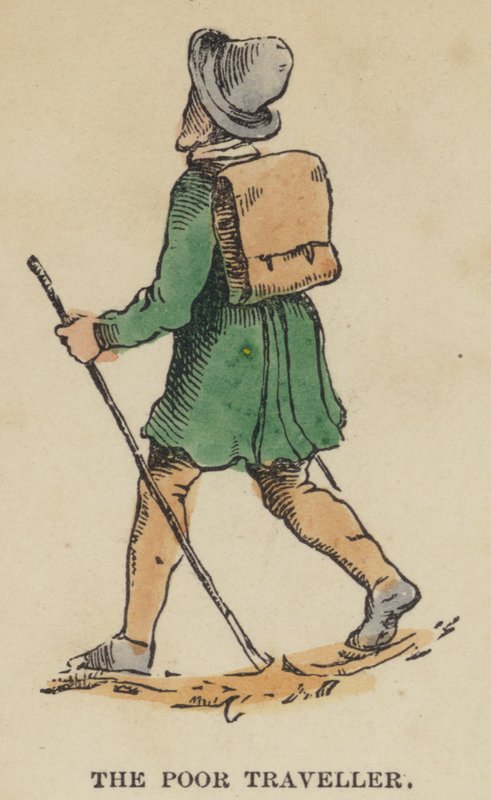 Il Povero Viaggiatore (incisione colorata) da English School