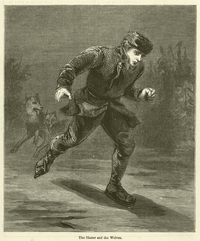 Il pattinatore e i lupi (incisione) da English School