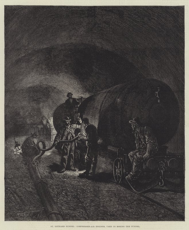 Il tunnel del San Gottardo (incisione) da English School