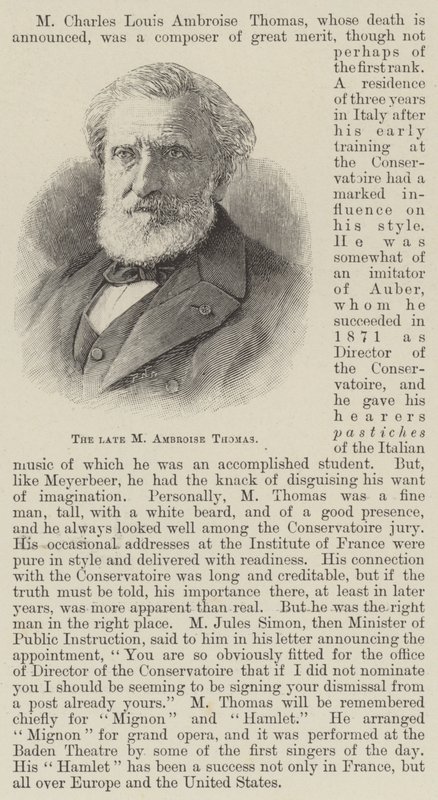 Il defunto M Ambroise Thomas (incisione) da English School