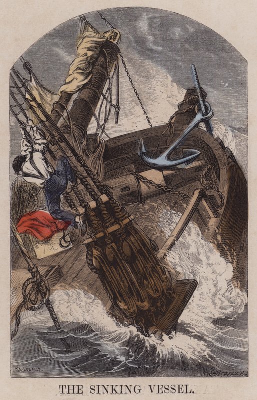 La nave che affonda (incisione colorata) da English School