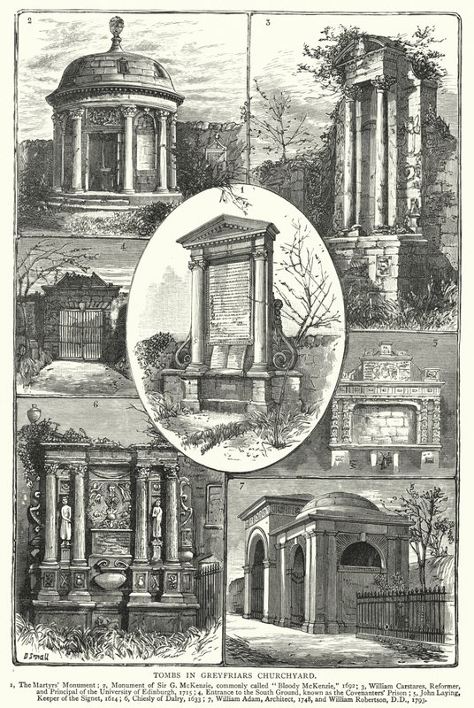 Tombe nel cimitero di Greyfriars (incisione) da English School