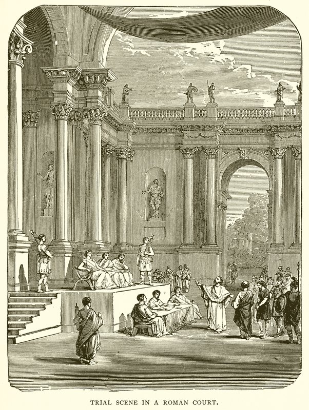 Scena di processo in un tribunale romano da English School