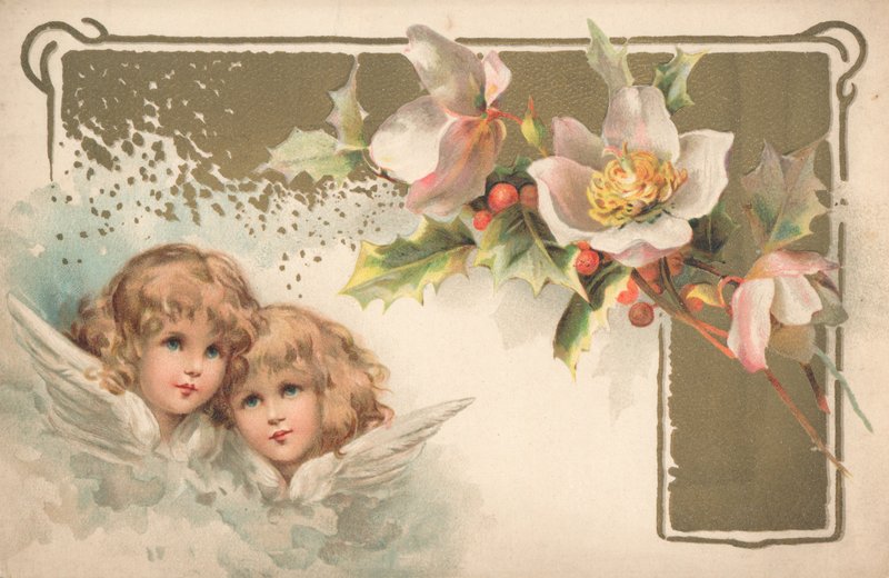 Due cherubini su una cartolina di Natale da English School
