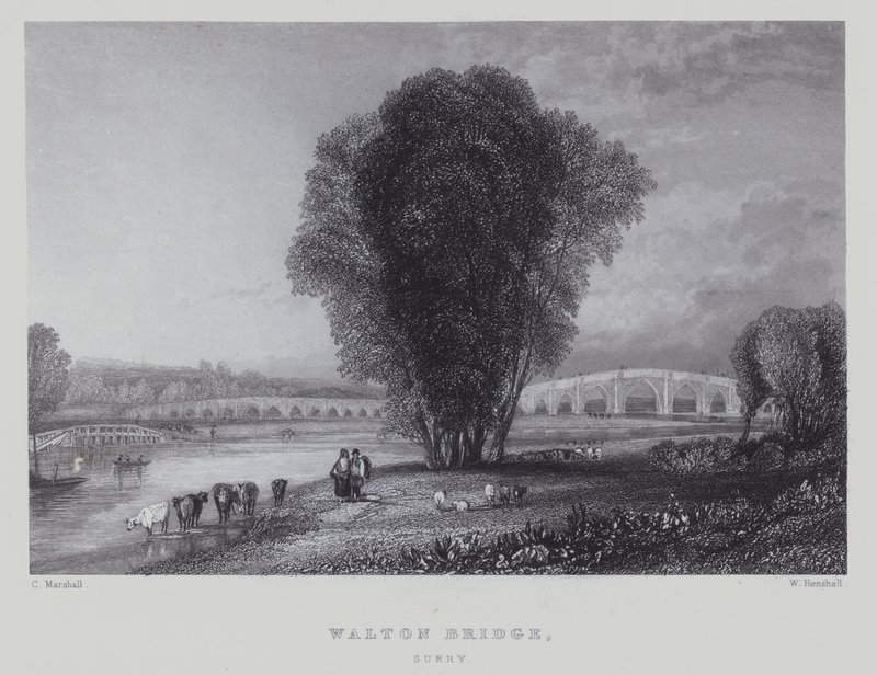Ponte di Walton, Surrey (incisione) da English School