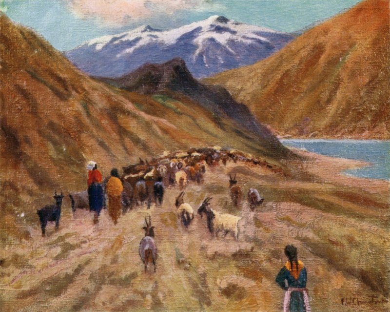Ragazze indiane che guidano i loro greggi di capre da Ernest William Christmas