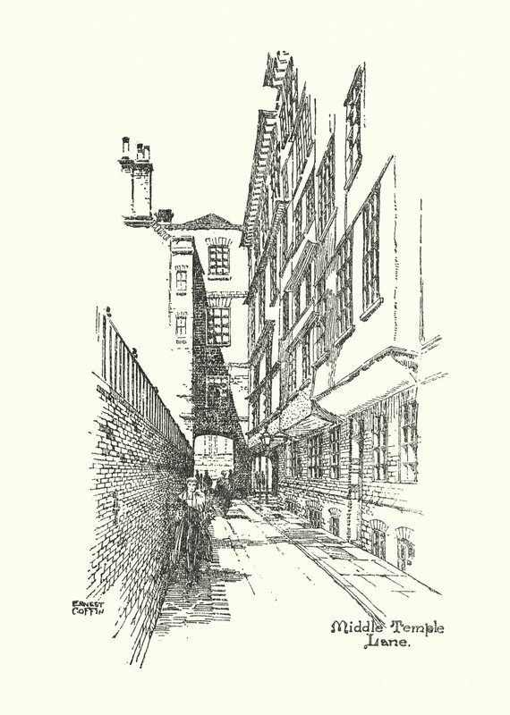 Vecchia Londra: Middle Temple Lane da Ernest (after) Coffin