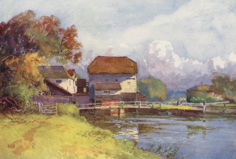 Fiume Tamigi: Shiplake Mill (litografia a colori) da Ernest William Haslehust