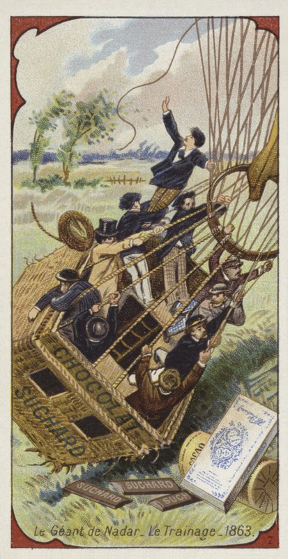 Mongolfiera Geant di Nadar trascinando il suo cesto lungo il terreno, 1863 da European School