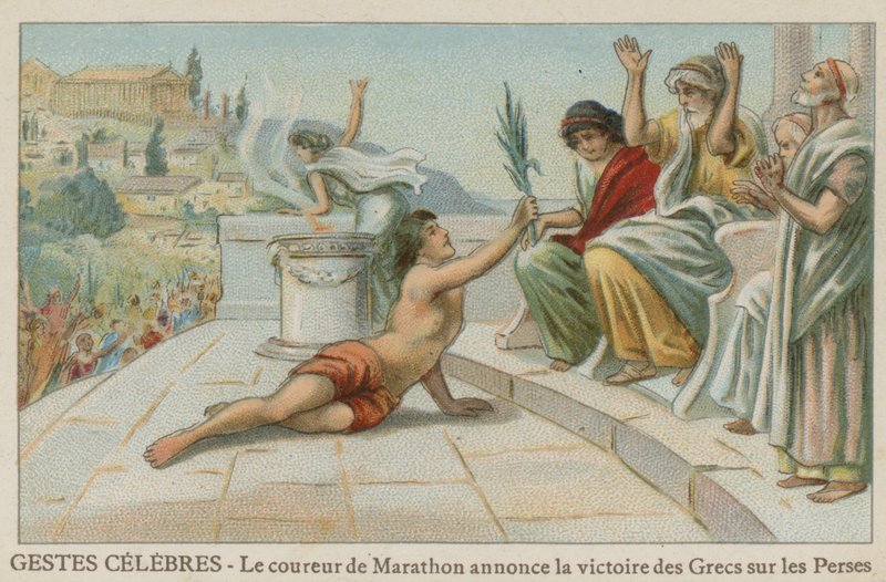 Filippide porta la notizia della vittoria dei Greci sui Persiani a Maratona, 490 a.C. da European School