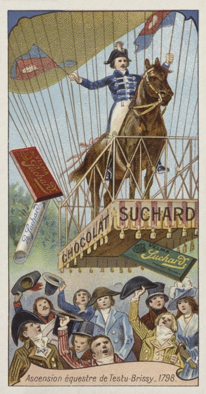 Volo in mongolfiera di Pierre Testu-Brissy a cavallo, Parigi, 1798 da European School