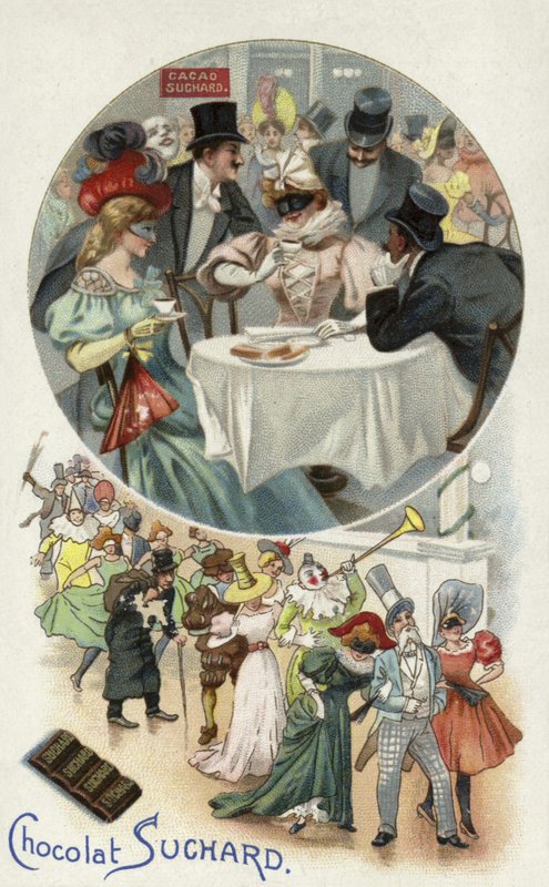 Gustando cioccolato Suchard a un ballo in maschera da European School