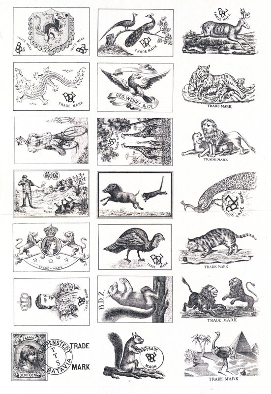 Pagina di marchi, per lo più con animali da European School
