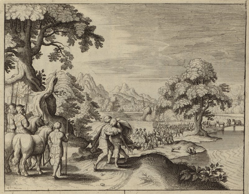 Riconciliazione di Giacobbe ed Esaù (incisione) da European School
