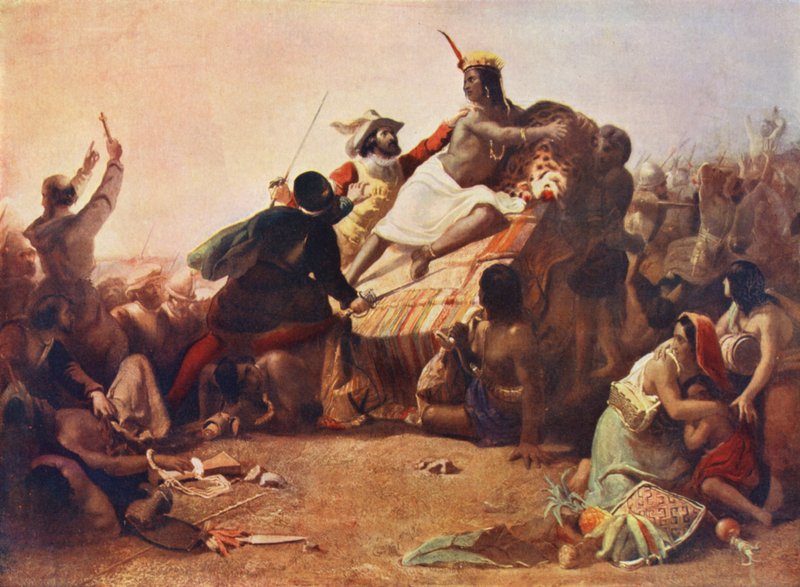 La cattura degli Inca (litografia a colori) da European School