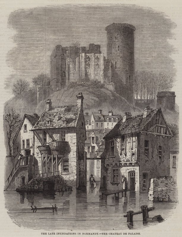Le recenti inondazioni in Normandia, il castello di Falaise da Felix Thorigny