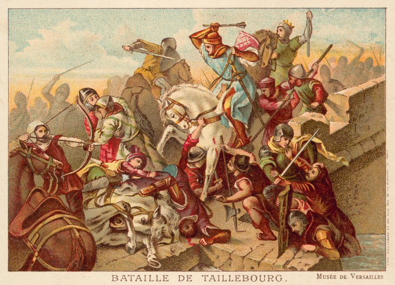 Battaglia di Taillebourg, Francia, 1242 (cromolitografia) da Ferdinand Victor Eugene Delacroix