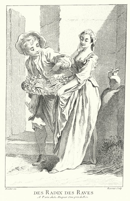 Venditore di ravanelli e rape (incisione) da Francois (after) Boucher