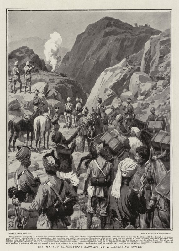 La spedizione Mahsud, distruzione di una torre difensiva da Frank Dadd