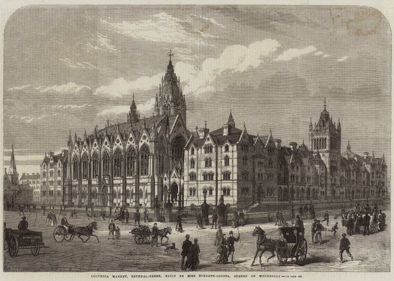 Columbia Market, Bethnal-Green, costruito da Miss Burdett-Coutts, aperto mercoledì da Frank Watkins