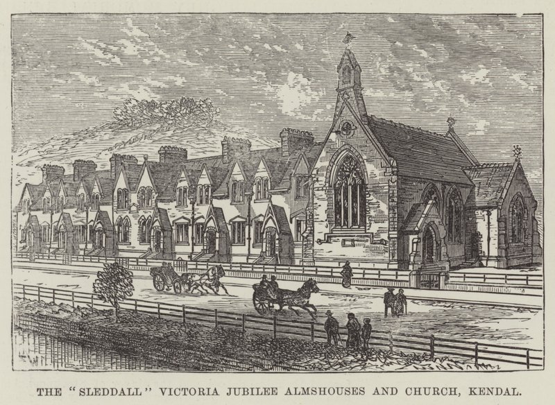 Le case di riposo e la chiesa di Sleddall Victoria Jubilee, Kendal da Frank Watkins
