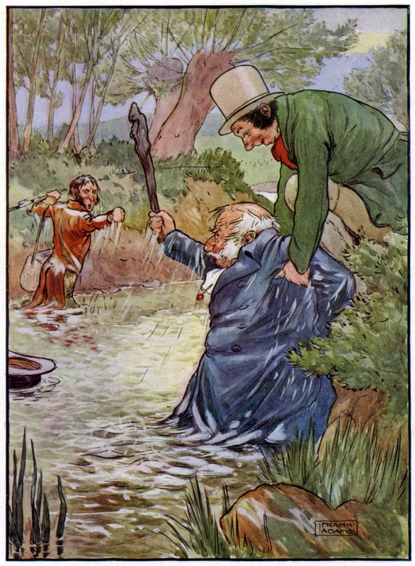 Tre allegri pescatori (litografia a colori) da Frank Adams