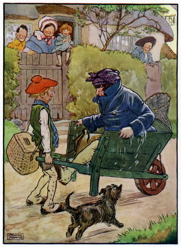 Tre allegri pescatori (litografia a colori) da Frank Adams